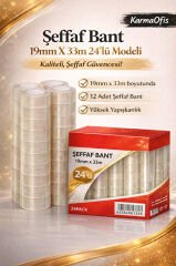 Şeffaf Bant 19mm x 33m – 24’lü Paket | Güçlü Yapışkanlı, Yüksek Şeffaflık, Ofis & Kırtasiye Bandı