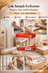 Şeffaf Bant 19mm x 33m – 24’lü Paket | Güçlü Yapışkanlı, Yüksek Şeffaflık, Ofis & Kırtasiye Bandı