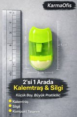 Yeşil 2’si 1 Arada Kalemtraş ve Silgi | Kompakt Kalemtraş Silgili | Okul & Ofis Kullanımı