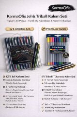 Jel & Triball Kalem Seti – 12’li Jel Kalem + 8’li Triball Tükenmez, Premium Yazım