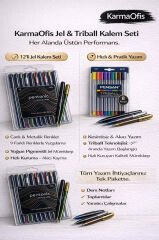 Jel & Triball Kalem Seti – 12’li Jel Kalem + 8’li Triball Tükenmez, Premium Yazım