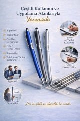 Stylus Tükenmez Kalem Seti | Mavi – Füme – Gri Gövde | Dokunmatik Uyumlu Premium Metal Kalem