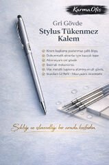 Stylus Tükenmez Kalem Seti | Mavi – Füme – Gri Gövde | Dokunmatik Uyumlu Premium Metal Kalem