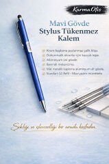 Stylus Tükenmez Kalem | Mavi Gövde | Dokunmatik Uyumlu Premium Metal Kalem