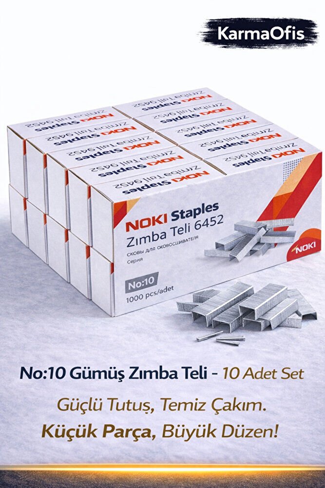 No:10 Gümüş Zımba Teli – 10 Adet Set | Dayanıklı, Pürüzsüz Çakım Ofis Zımba Teli