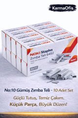 No:10 Gümüş Zımba Teli – 10 Adet Set | Dayanıklı, Pürüzsüz Çakım Ofis Zımba Teli