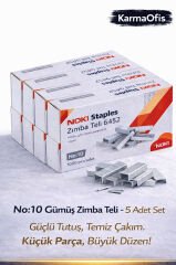 No:10 Gümüş Zımba Teli – 5 Adet Set | Dayanıklı, Pürüzsüz Çakım Ofis Zımba Teli