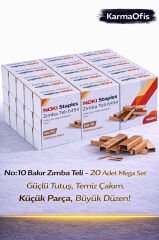 No:10 Bakır Zımba Teli – 20 Adet Mega Set | Dayanıklı, Pürüzsüz Çakım Ofis Zımba Teli