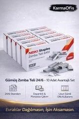 Gümüş Zımba Teli 24/6 – 10 Adet Set | Dayanıklı, Pürüzsüz Çakım Ofis Zımba Teli
