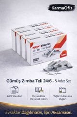 Gümüş Zımba Teli 24/6 – 5 Adet Set | Dayanıklı, Pürüzsüz Çakım Ofis Zımba Teli