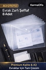A3 Çıtçıtlı Evrak Zarfı Şeffaf 8 Adet | Dayanıklı, Geniş Boy Dosya & Evrak Saklama Seti