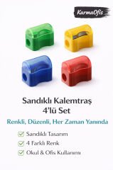 Sandıklı Kalemtraş 4’lü Set | Renkli Kalemtraş | Dökülmez Tasarım | Okul & Ofis Kullanımı