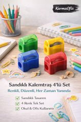 Sandıklı Kalemtraş Sarı 4’lü Set | Renkli Kalemtraş | Dökülmez Tasarım | Okul & Ofis Kullanımı