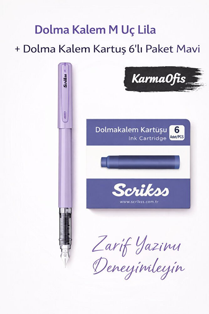 Dolma Kalem M Uç + 6’lı Mavi Kartuş Seti | Lila
