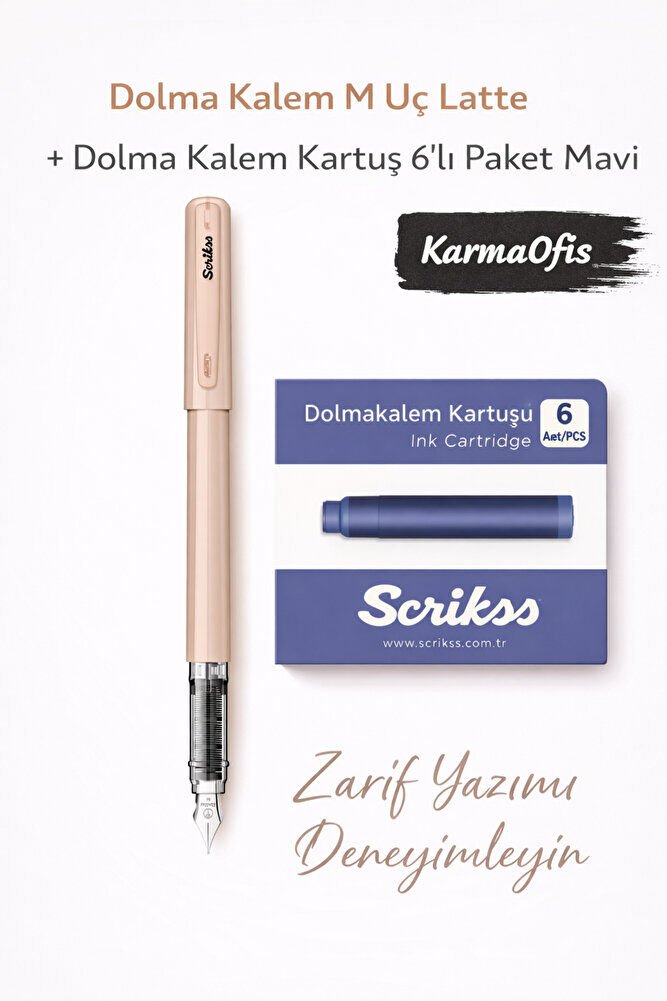 Dolma Kalem M Uç + 6’lı Mavi Kartuş Seti | Latte