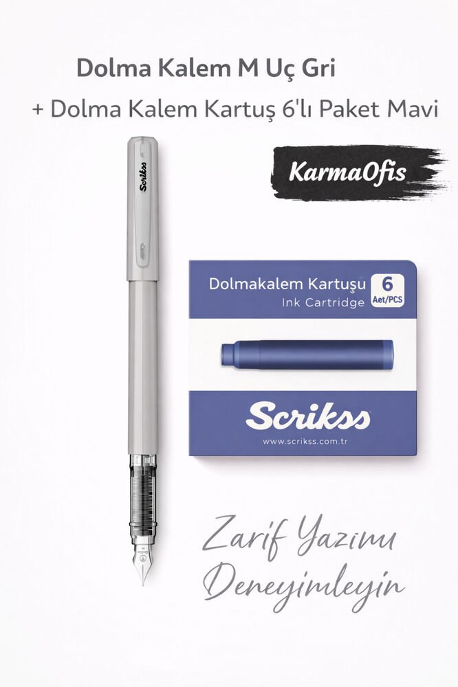 Dolma Kalem M Uç + 6’lı Mavi Kartuş Seti | Gri