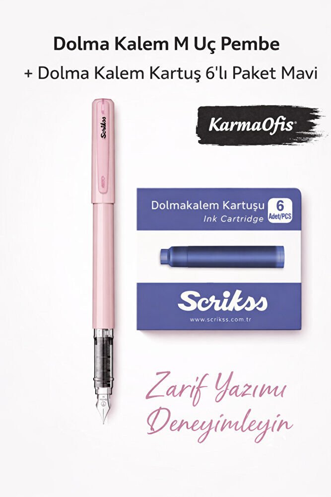 Dolma Kalem M Uç + 6’lı Mavi Kartuş Seti | Pembe