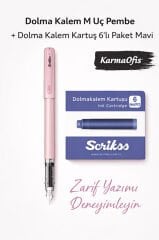 Dolma Kalem M Uç + 6’lı Mavi Kartuş Seti | Pembe