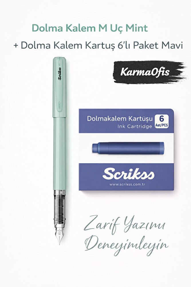 Dolma Kalem M Uç + 6’lı Mavi Kartuş Seti | Mint Mint Yeşili - Tek Ebat