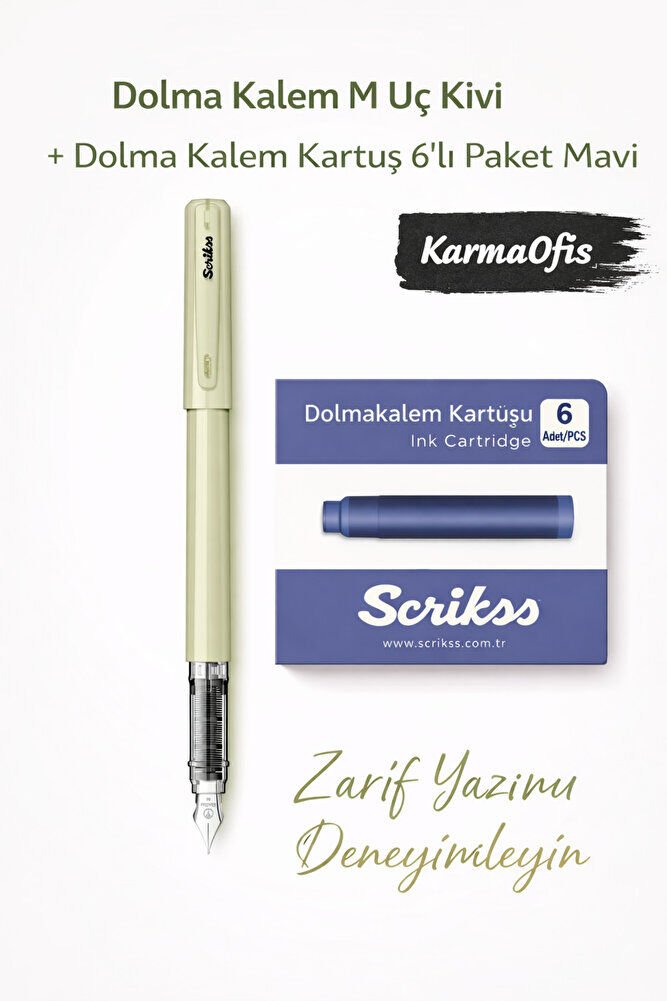Dolma Kalem M Uç + 6’lı Mavi Kartuş Seti | Mint Kivi - Tek Ebat