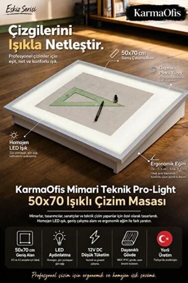 Pro-Light 50x70 Işıklı Çizim Masası | LED Lightbox Mimari Teknik Çizim Sehpası