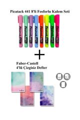Picatack 441 Fosforlu Kalem 8'li Set + Karton Kapak Dik A5 Watercolors 4'lü Çizgisiz Defter