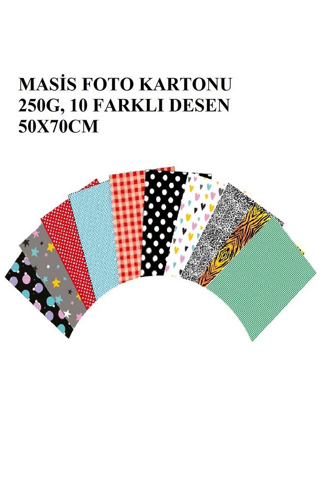 KarmaOfis 50x70 cm Desenli Fon Kartonu 10'lu Karışık renk