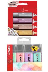 Metalik Fosforlu + Stabilo Boss Pastel Fosforlu Kalem Seti