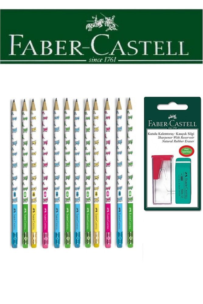 Faber-Castell 12'li Crown Kurşun Kalem ve Kutulu Kalemtıraş+Silgi Seti Blister