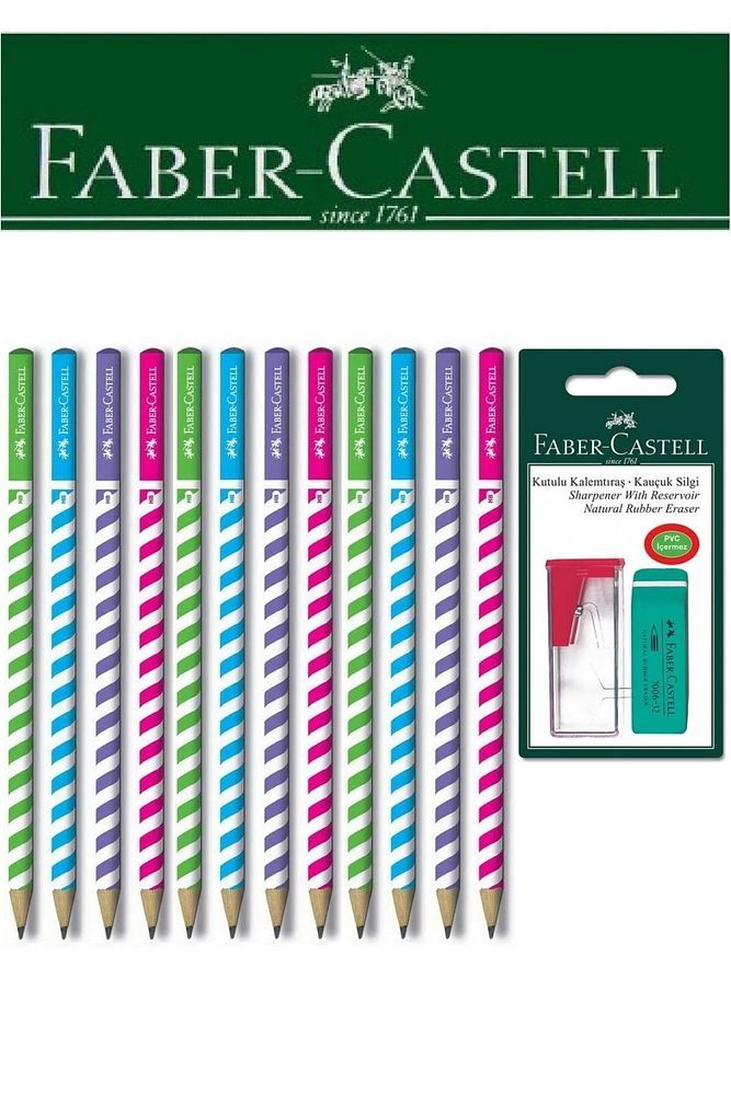 Faber-Castell 12'li Candy Roll Kalem ve Kutulu Kalemtıraş+Silgi Seti Blister