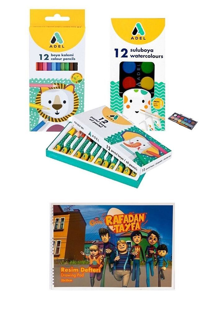 Kuru Boya Pastel Boya Sulu Boya 3'lü 12 Renk Boya Seti Resim Defteri Hediyeli