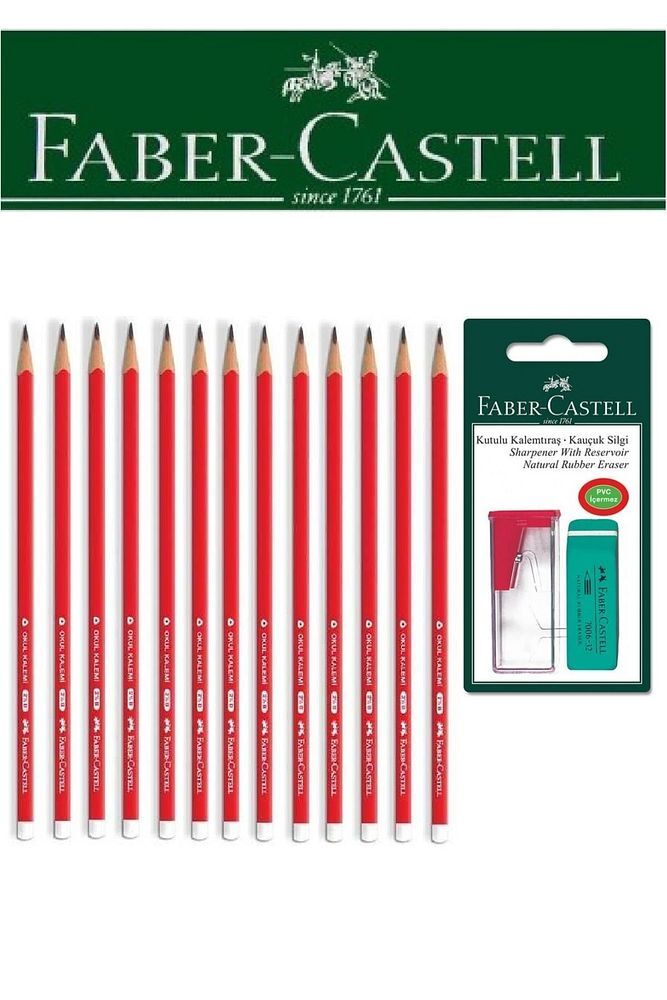 Faber-Castell 12'li Okul Üçgen Kalem ve Kutulu Kalemtıraş+Silgi Seti Blister