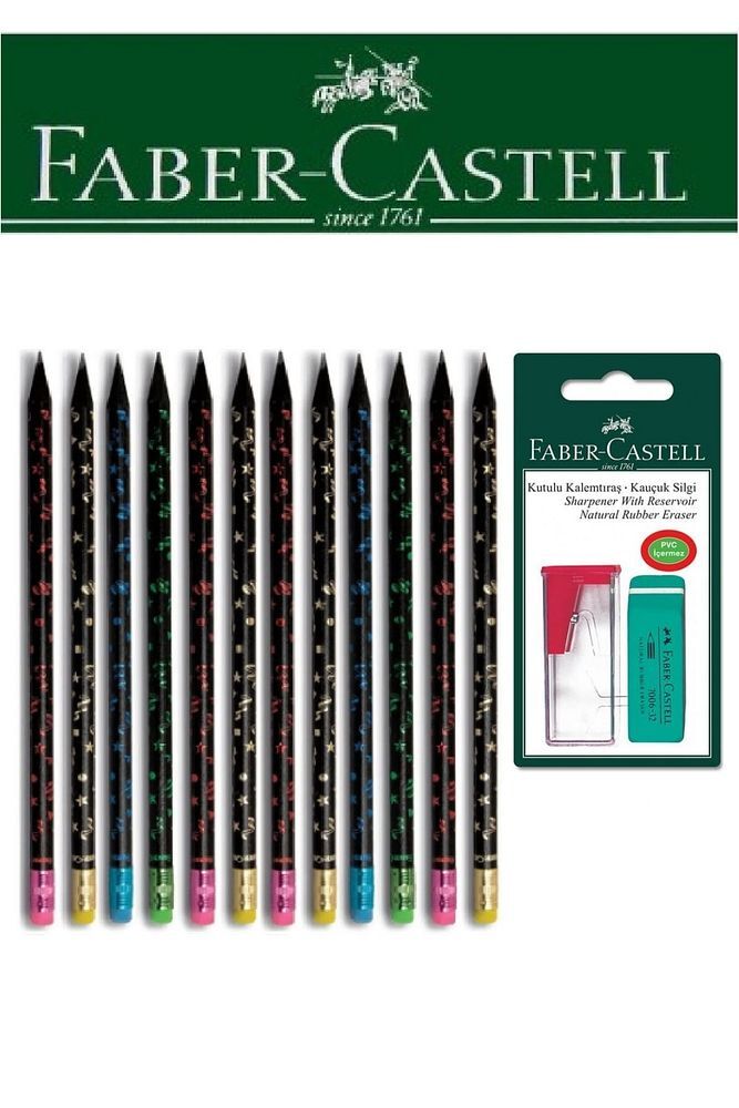 Faber-Castell 12'li Party Kurşun Kalem ve Kutulu Kalemtıraş+Silgi Seti Blister