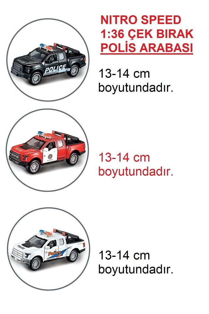 NIitro Speed 1:36 Çek Bırak Polis Arabası 3'lü