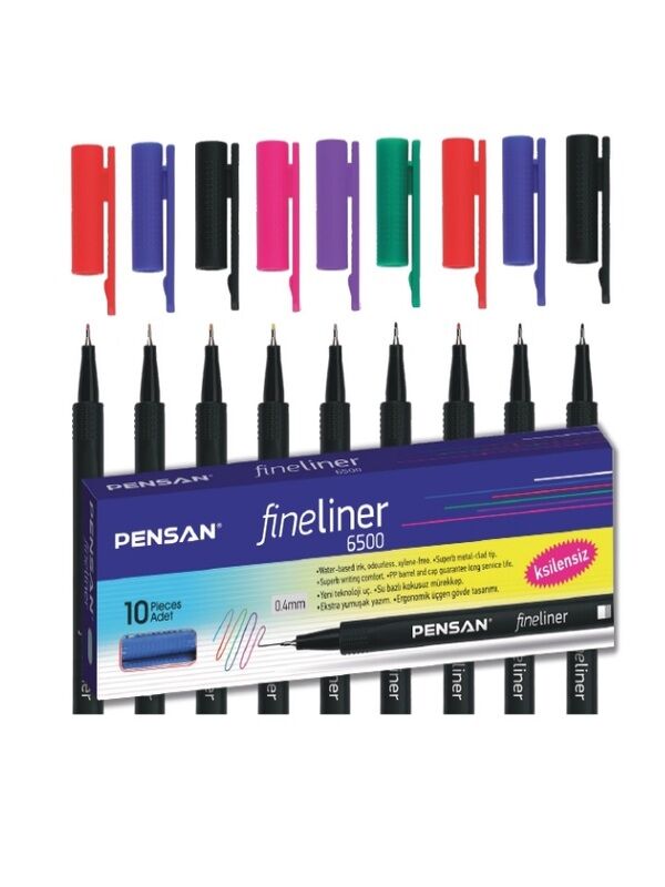 0.4 mm 6500 Fineliner 6 Farklı Renk Toplam 9 Adet Kalem