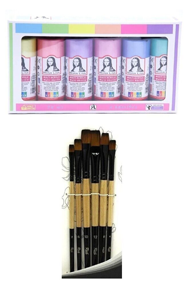 Akrilik Boya İnci Set 6x70ml + Fırça Set 6