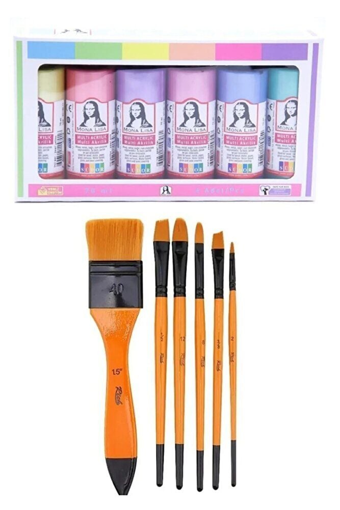 Akrilik Boya İnci Set 6x70ml + Fırça Set 8