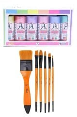 Akrilik Boya İnci Set 6x70ml + Fırça Set 8