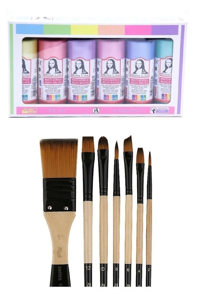 Akrilik Boya İnci Set 6x70ml + Fırça Set 1