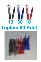 Büro Pen 1.0 Tükenmez Kalem 50 Adet (10 Siyah, 30 Mavi, 10 Kırmızı)