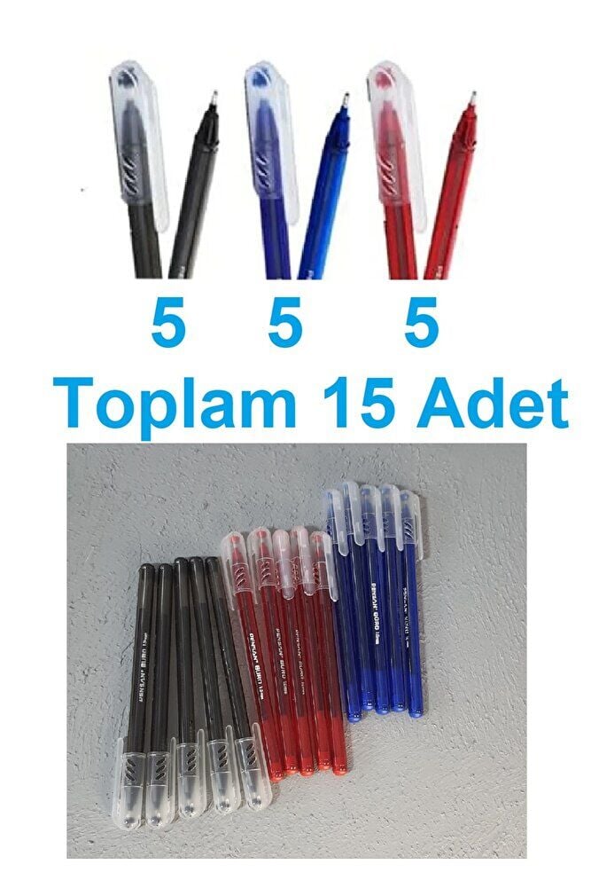 Büro Pen 1.0 Tükenmez Kalem 15 Adet (3 Farklı Renkten 5'er Adet)