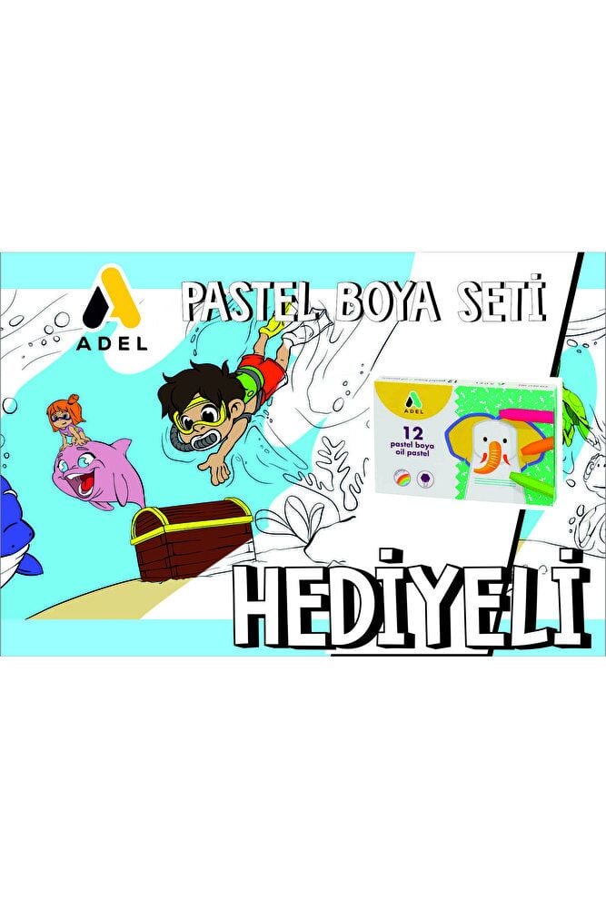 30x120 Boyama Rulosu Yaman Sualtı Macerası + Adel 12'li Pastel Boya Kalemi