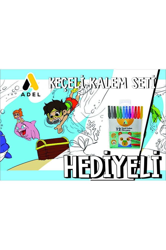 30x120 Boyama Rulosu Yaman Sualtı Macerası + Adel 12'li Keçeli Boya Kalemi