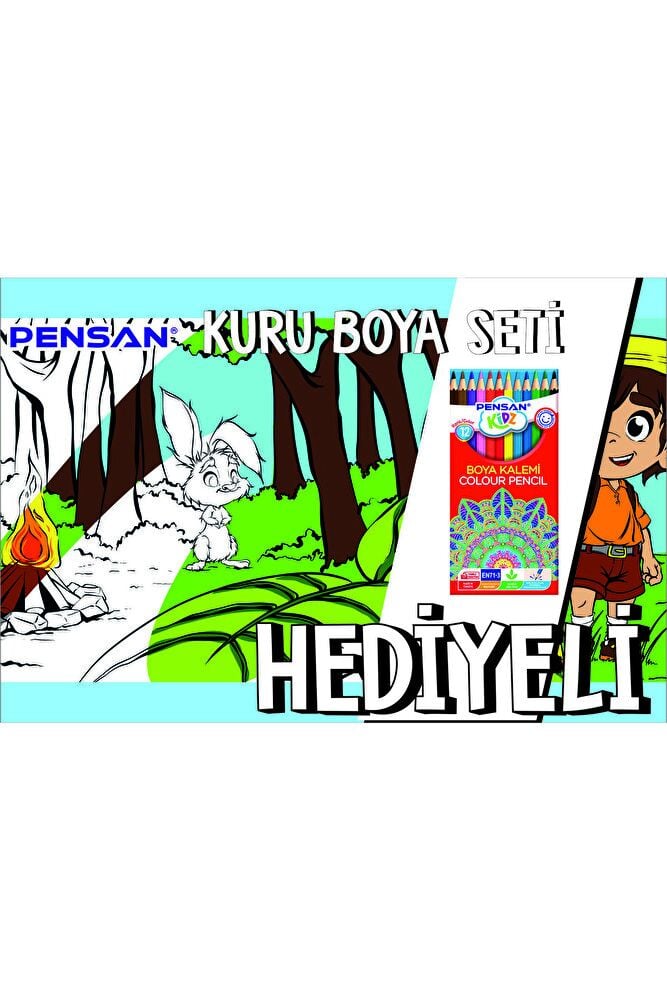 30x120 Boyama Rulosu Yaman Orman Macerası + Pensan 12'li Kuru Boya Kalemi
