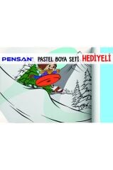 30x120 Boyama Rulosu Yaman Kar Tatili + Pensan 12'li Pastel Boya Kalemi