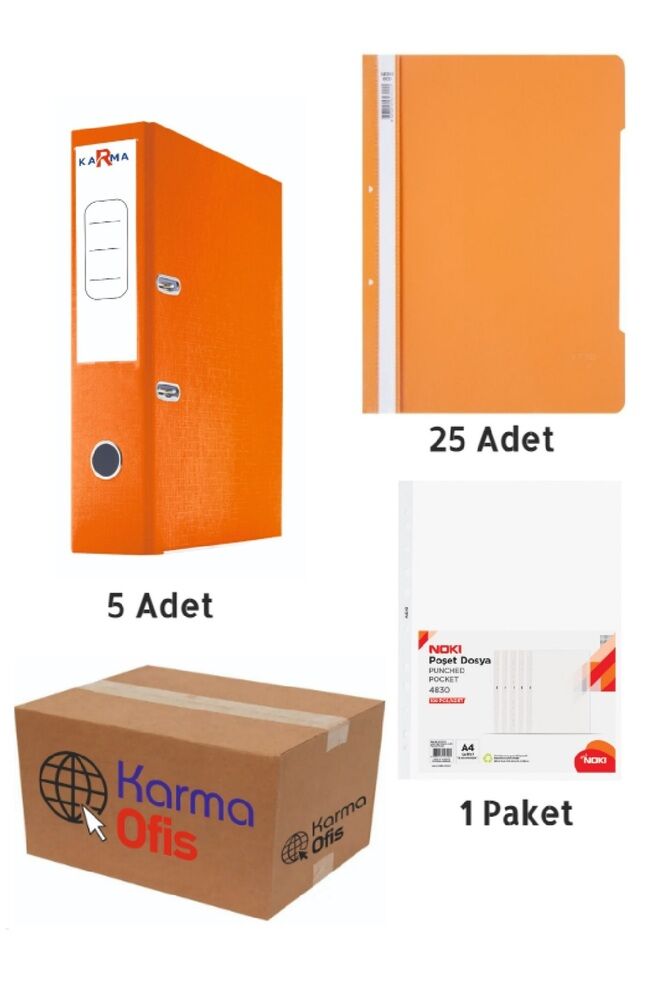 Turuncu Renk Geniş Büro Klasörü Telli Dosya ve Poşet Dosya Seti 1
