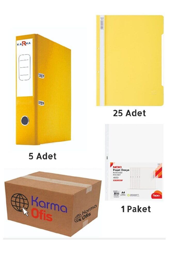 Sarı Renk Geniş Büro Klasörü Telli Dosya ve Poşet Dosya Seti 1