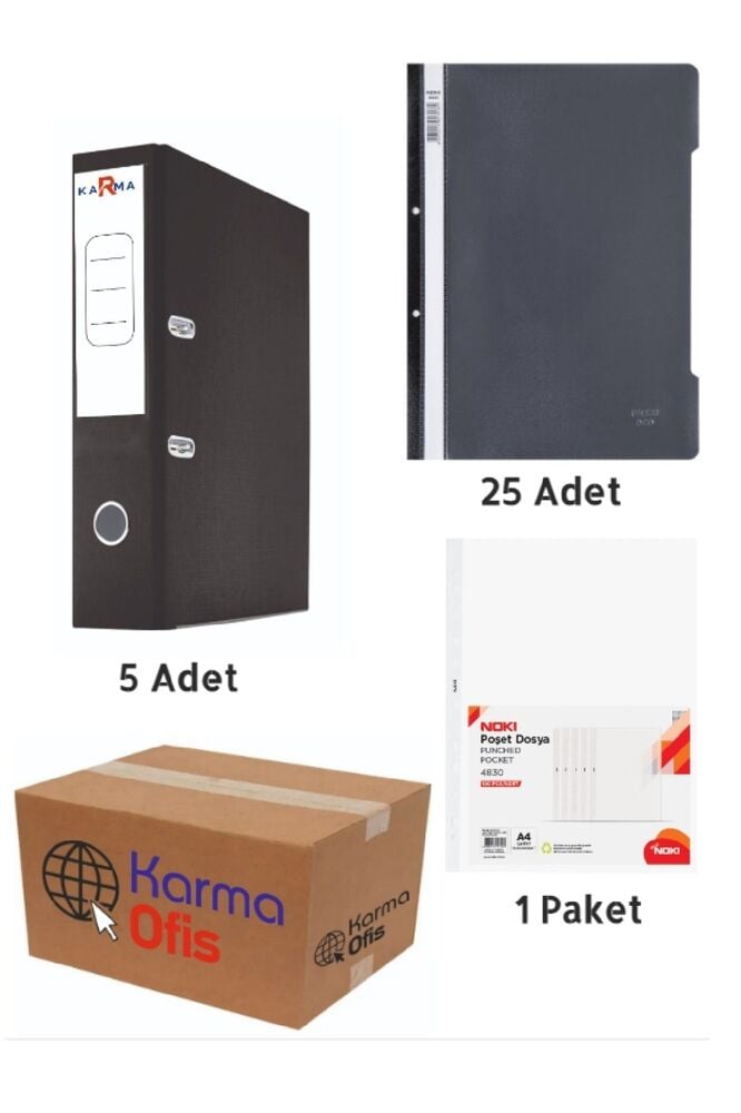 Siyah Renk Geniş Büro Klasörü Telli Dosya ve Poşet Dosya Seti 1