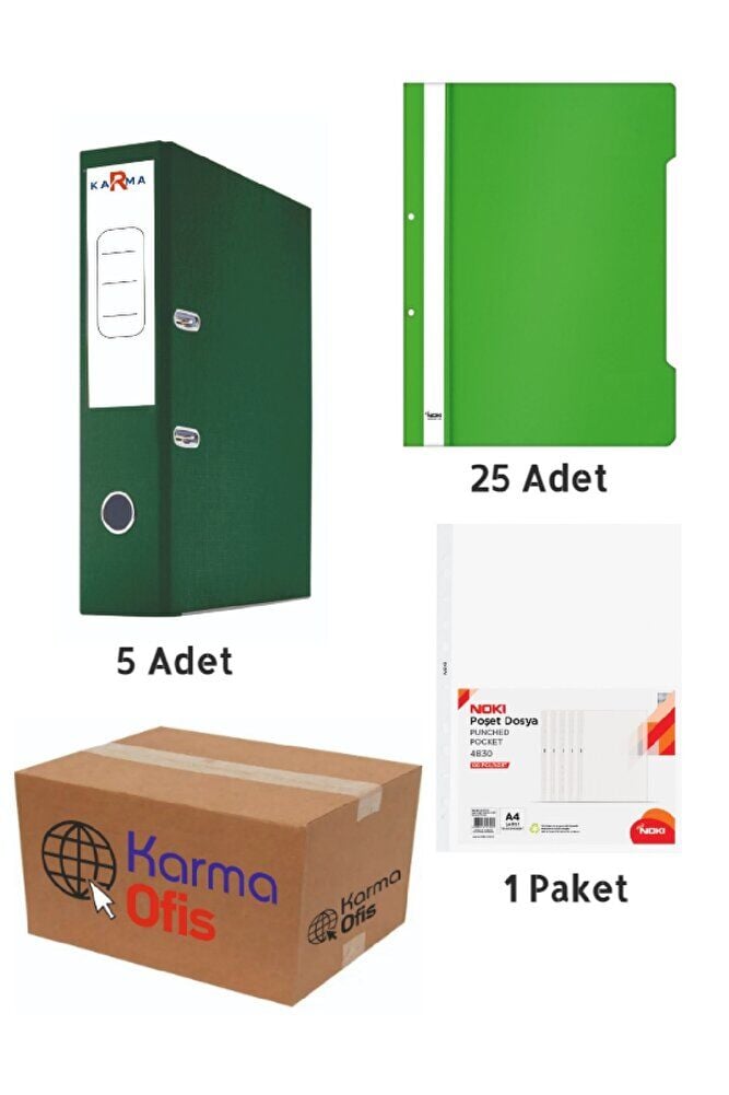 Yeşil Renk Geniş Büro Klasörü Telli Dosya ve Poşet Dosya Seti 1