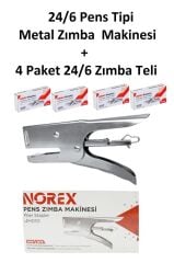 Metal Pens Tipi Zımba Makinesi 24/6 + 4 Paket Gümüş Zımba Teli